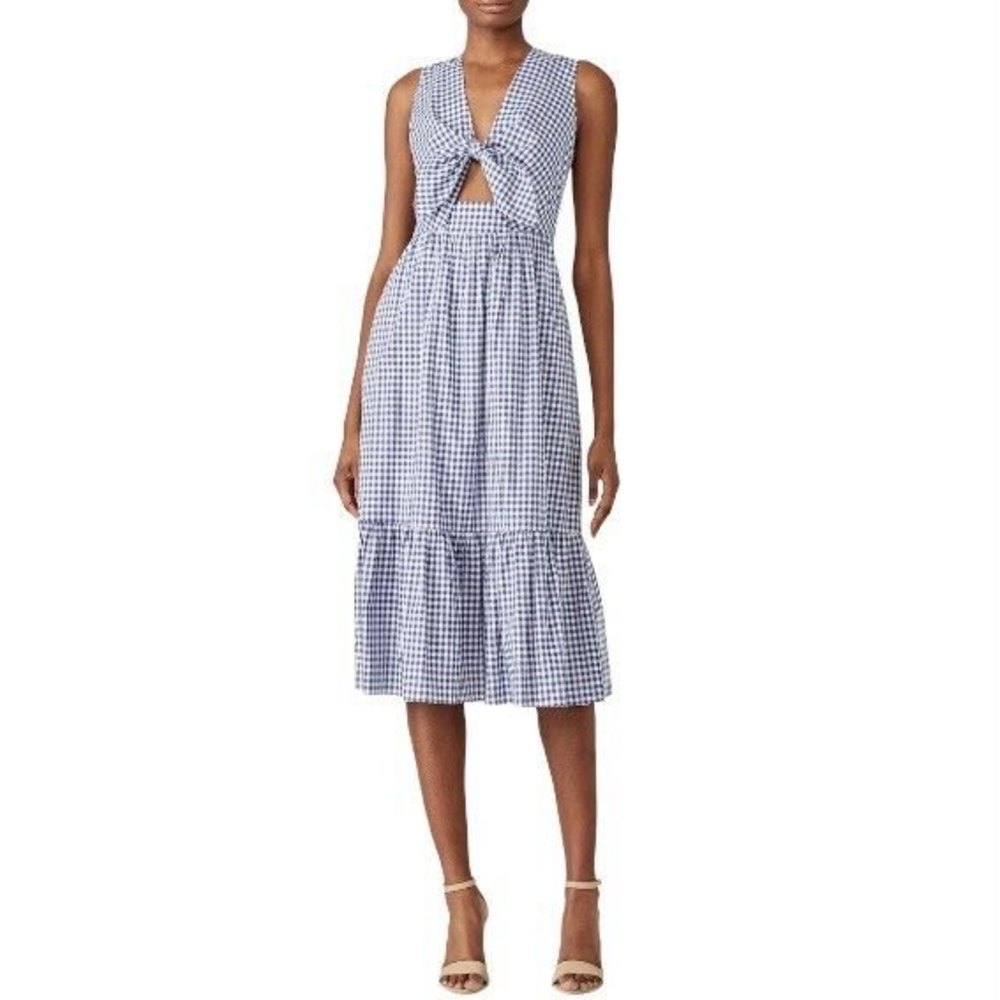 Shoshanna Gingham Check Tie Gilroy Dress Blue‎ White Size 12 $385